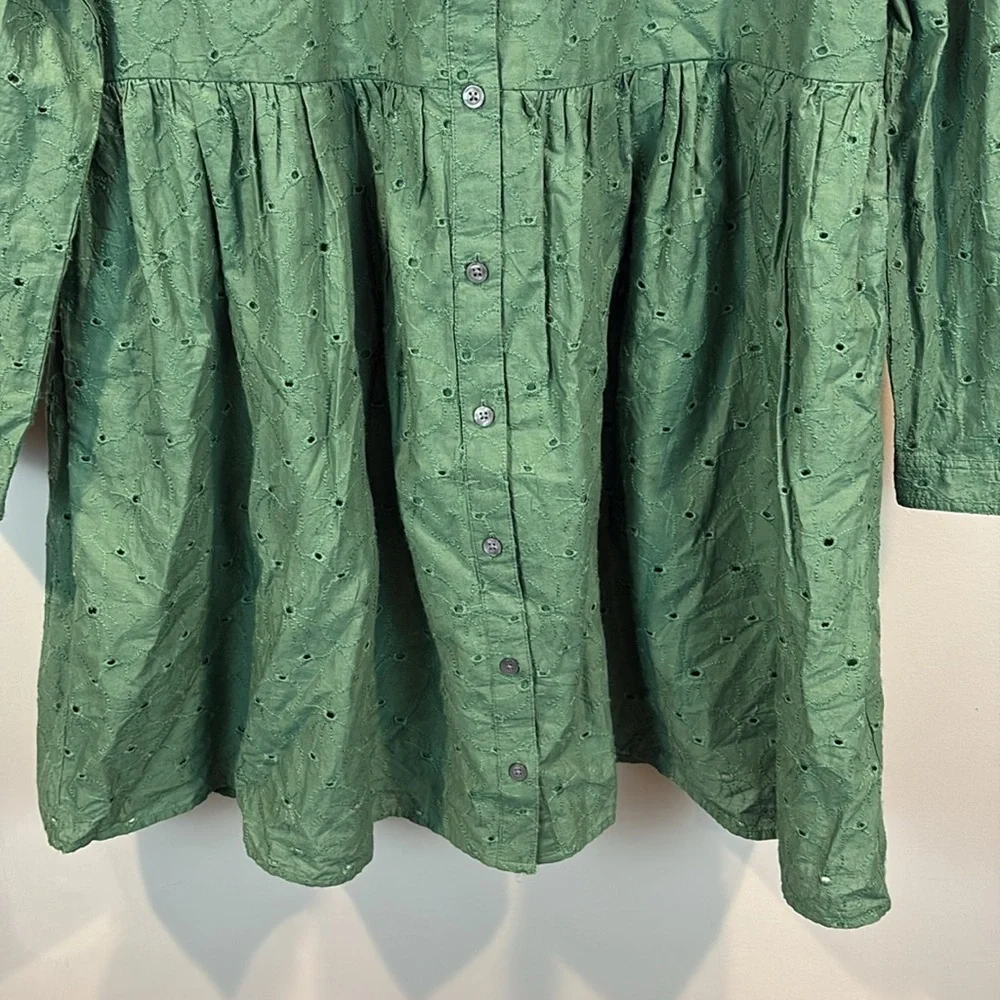 NWT J. Crew Eyelet Button Down Shirt Dress with Pockets Size 12